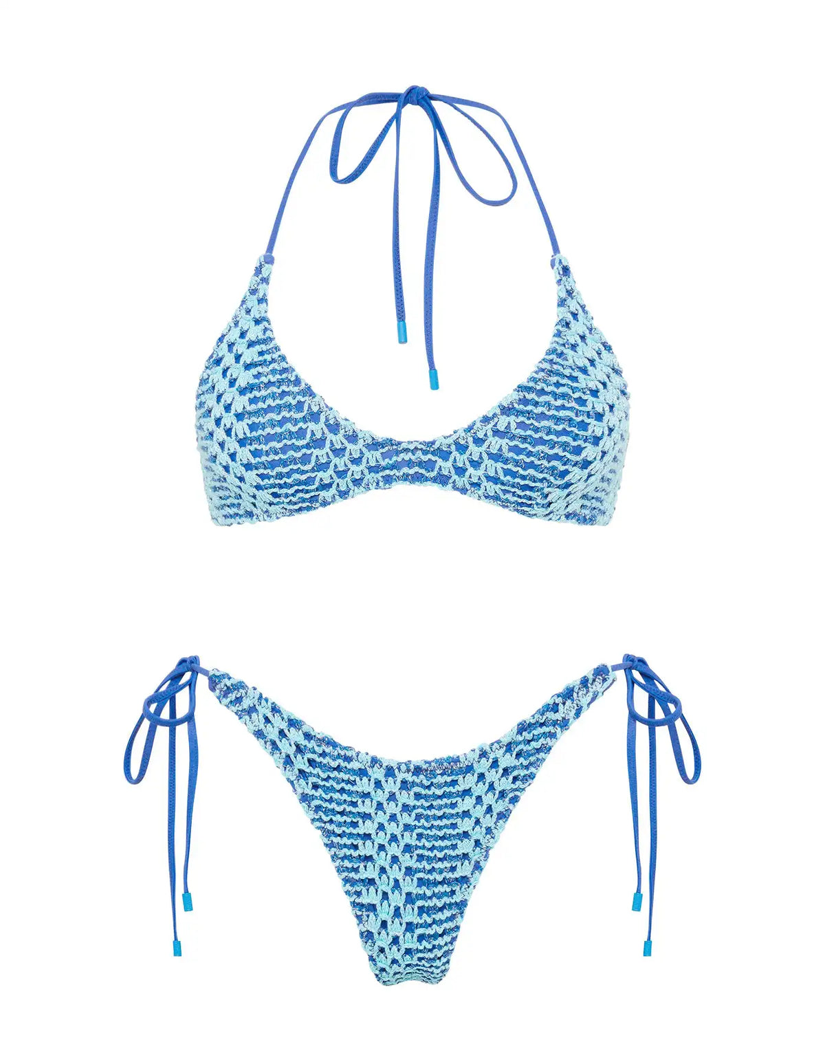 CORA - DELLO Blue Crochet Halter Bikini Set
