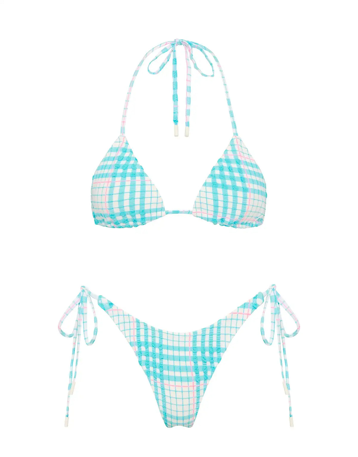 VINCA - BLUE BLOSS CHECK Triangle Bikini Set