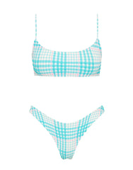 MICA - BLUE BLOSS CHECK Crop Bikini Set