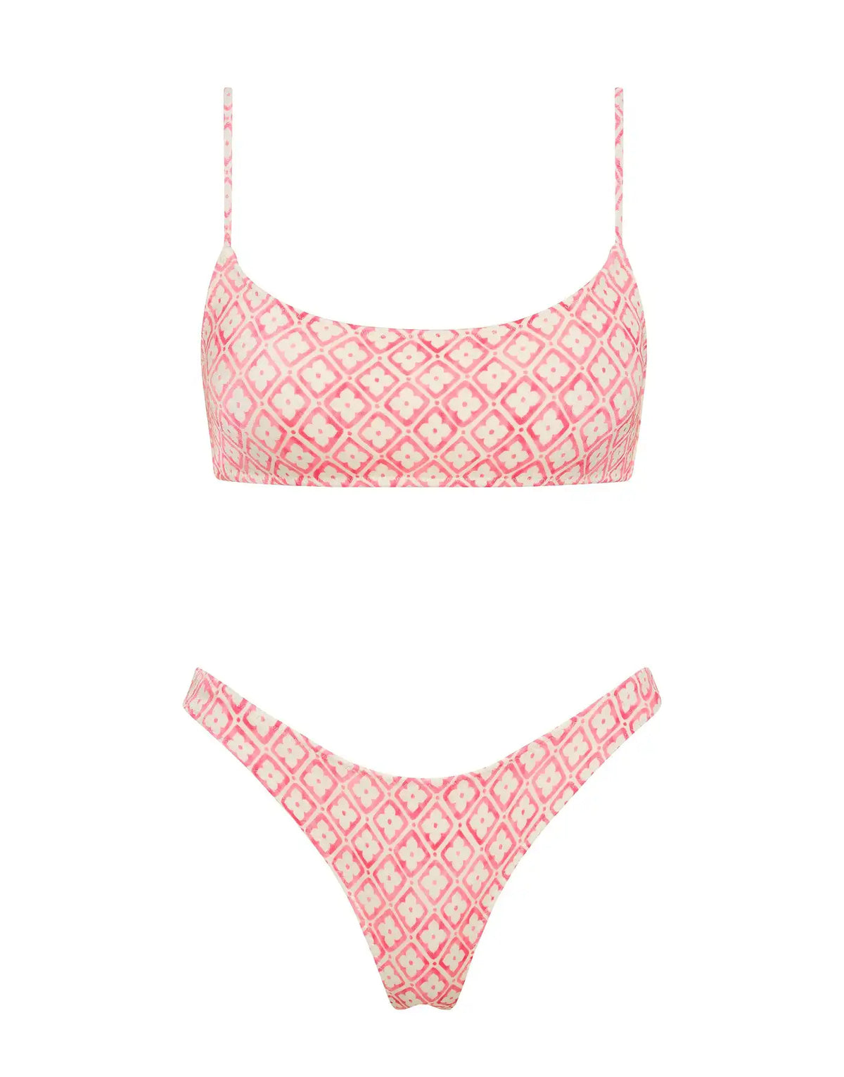 MICA - PORTE Pink Geometric Crop Bikini Set